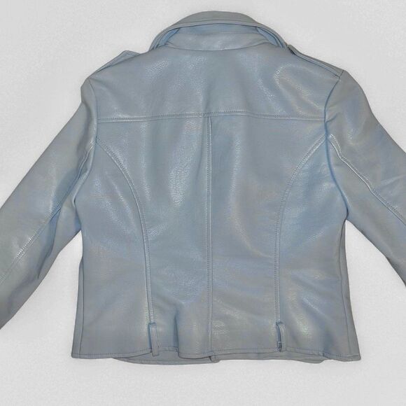 Medium GUESS Baby Blue Scarlett Faux Leatherette double breasted Moto Jacket - Picture 10 of 11